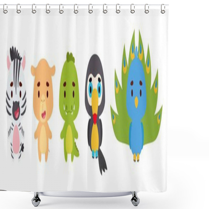 Personality  Cute Little African Animals Set. Collection Funny Animals Characters For Kids Cards, Baby Shower, Birthday Invitation, House Interior. Bright Colored Childish Vector Illustration. Shower Curtains