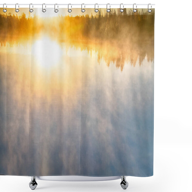 Personality  Spectacular Dawn (positive Mood). Fog Creeps Over River On Rising Sun Background Shower Curtains