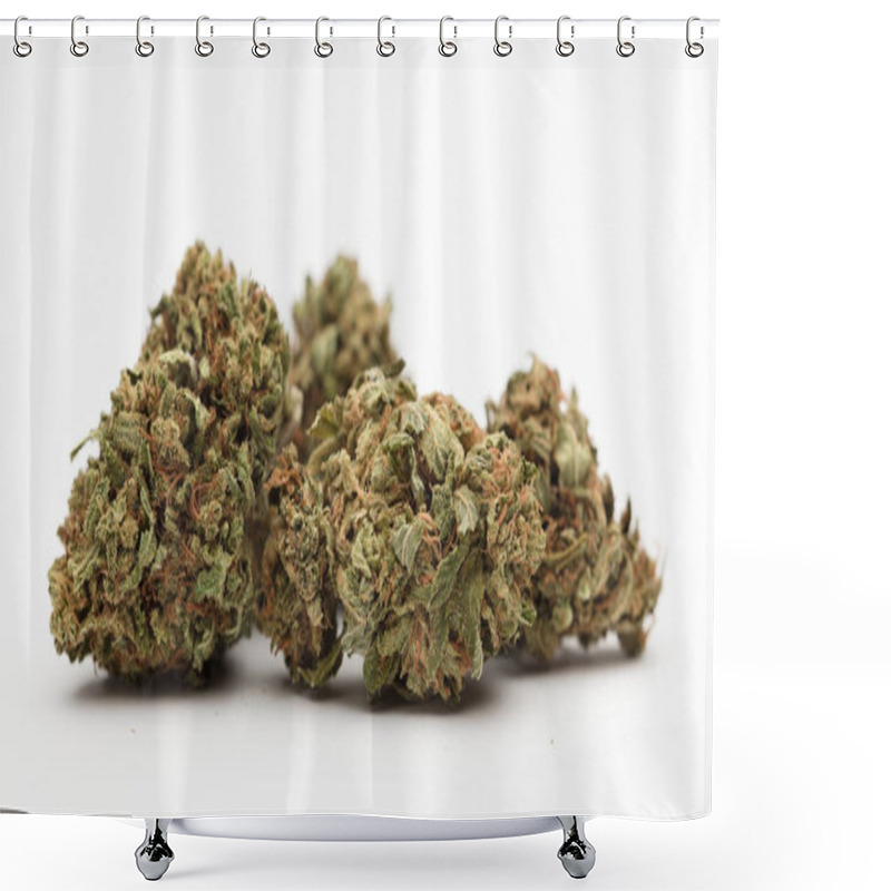 Personality  Set Of Marijuana, Buds, On White Background Shower Curtains