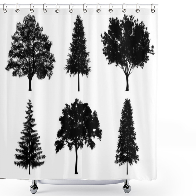 Personality  Beautiful Collection Tree Silhouettes And Cutting On A White Background With Clipping Path. Shower Curtains