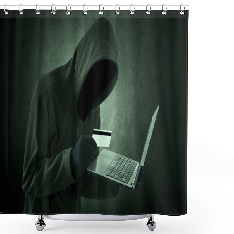 Personality  Man Holding Credit Card With Laptop Shower Curtains