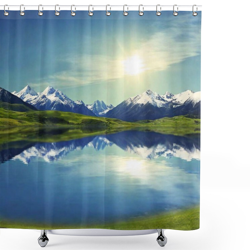 Personality  Surreal Dreamscapes,  A Landscape Where Mountains Float, Casting Moving Shadows On A Vibrant Grassland. Shower Curtains