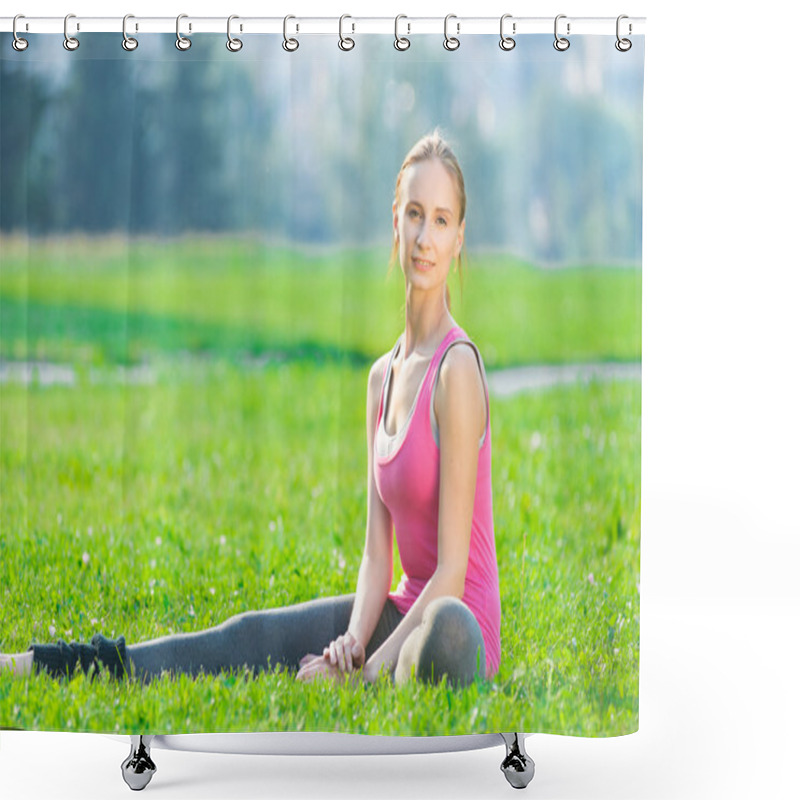 Personality  Woman Doing Stretching Exercise Shower Curtains