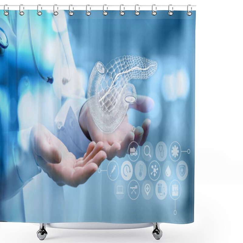 Personality  The Doctor Shows The Pancreas Of A Person . Shower Curtains