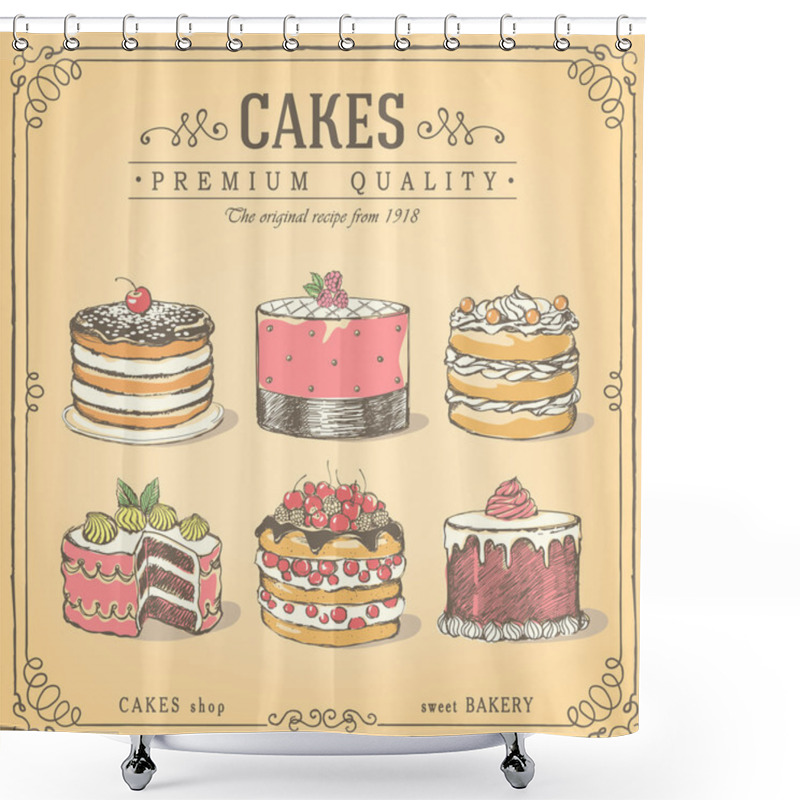 Personality  Vector Hand-drawn Collection Cakes Shower Curtains