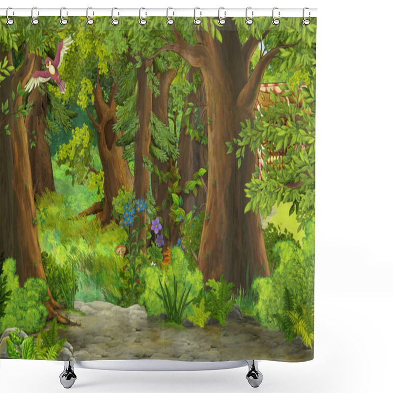 Personality  Cartoon Summer Scene With Meadow In The Forest Illustration For Children Shower Curtains