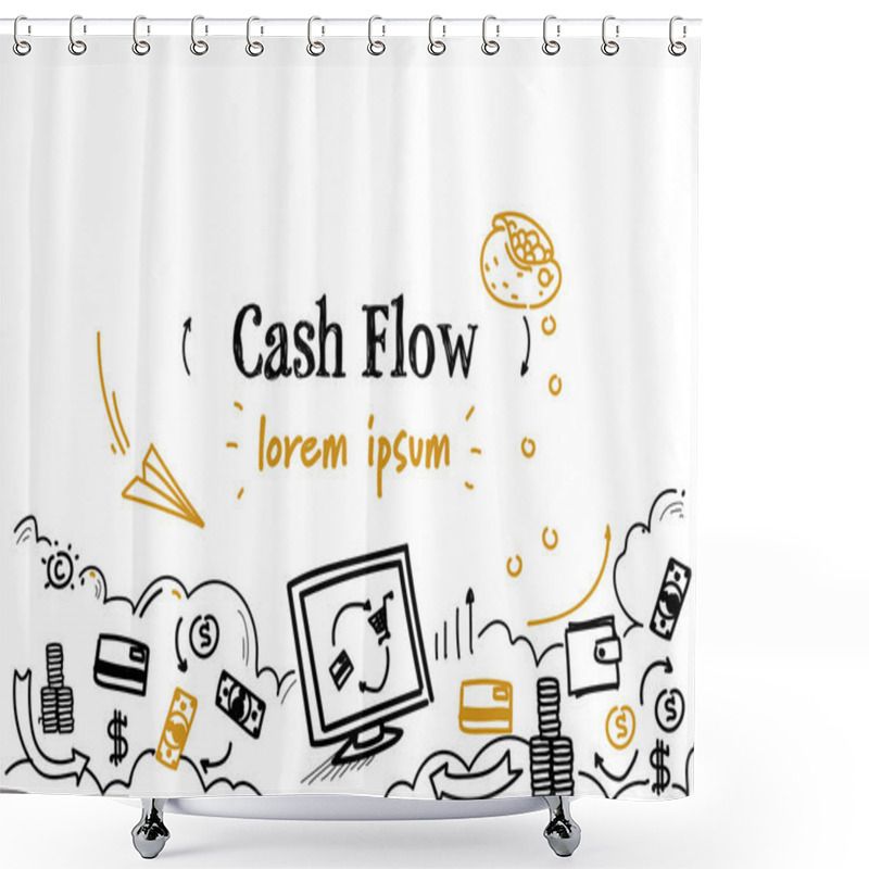 Personality  Money Transfer Cash Flow Concept Sketch Doodle Horizontal Isolated Copy Space Shower Curtains