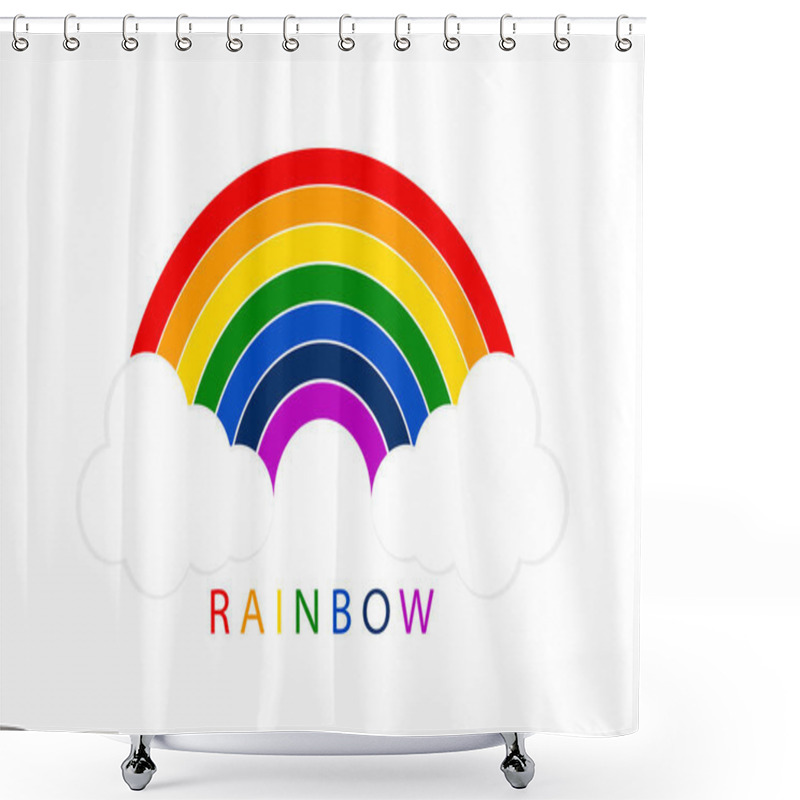 Personality  Rainbow With White Clouds On Blank Background. Illustration For Your Design. Logo Shower Curtains