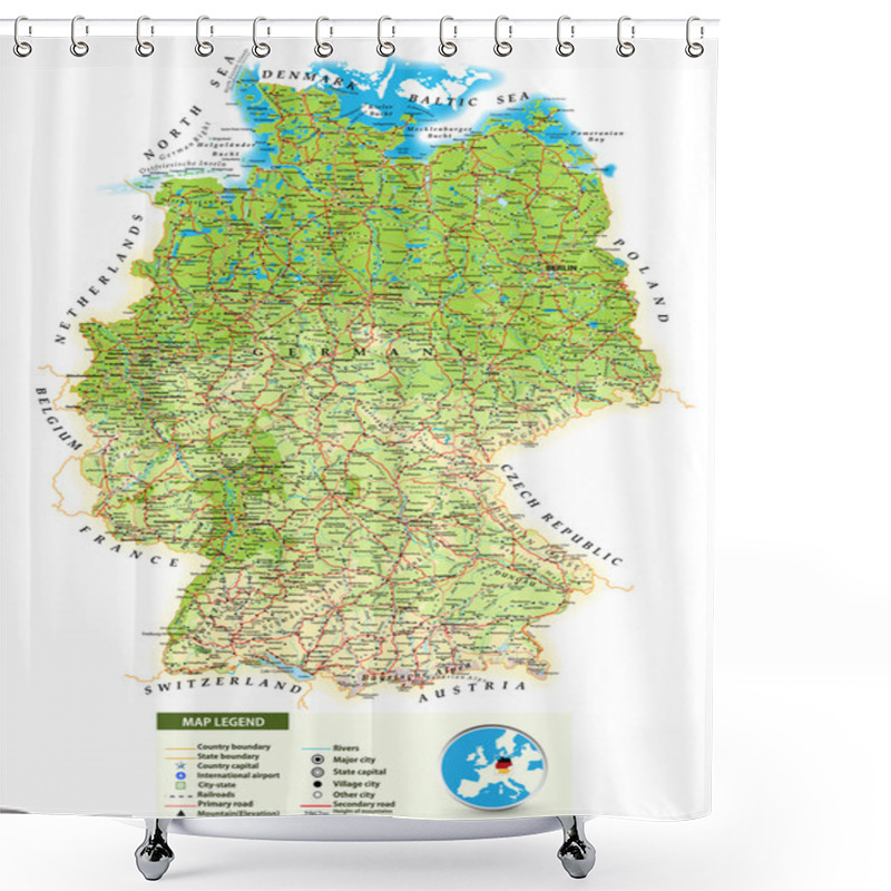 Personality  Large Detailed Physical Map Of Germany Shower Curtains