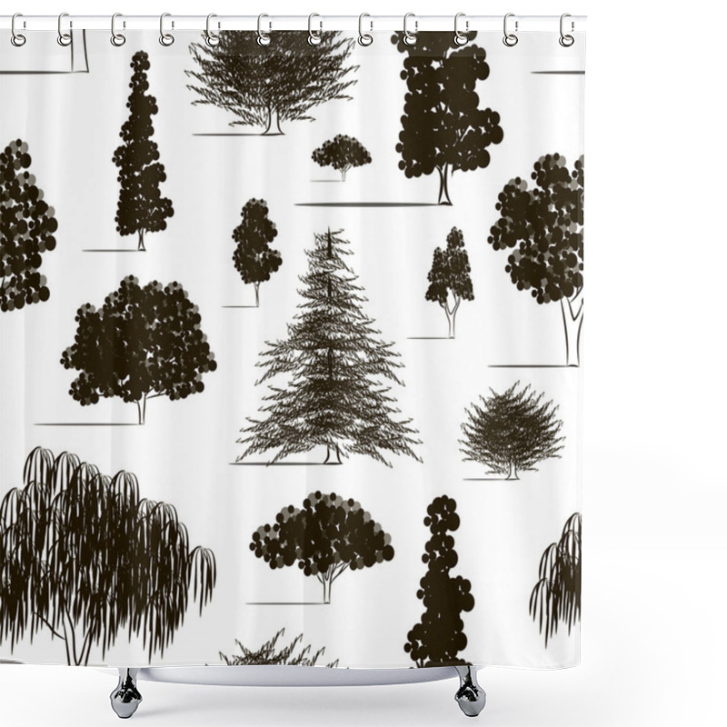 Personality  Trees Sketch Set Pattern Shower Curtains