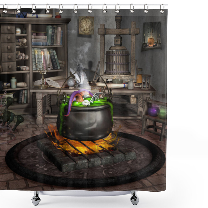 Personality  Boiling Cauldron In The Witch House With Potions And A Crystal Ball Shower Curtains