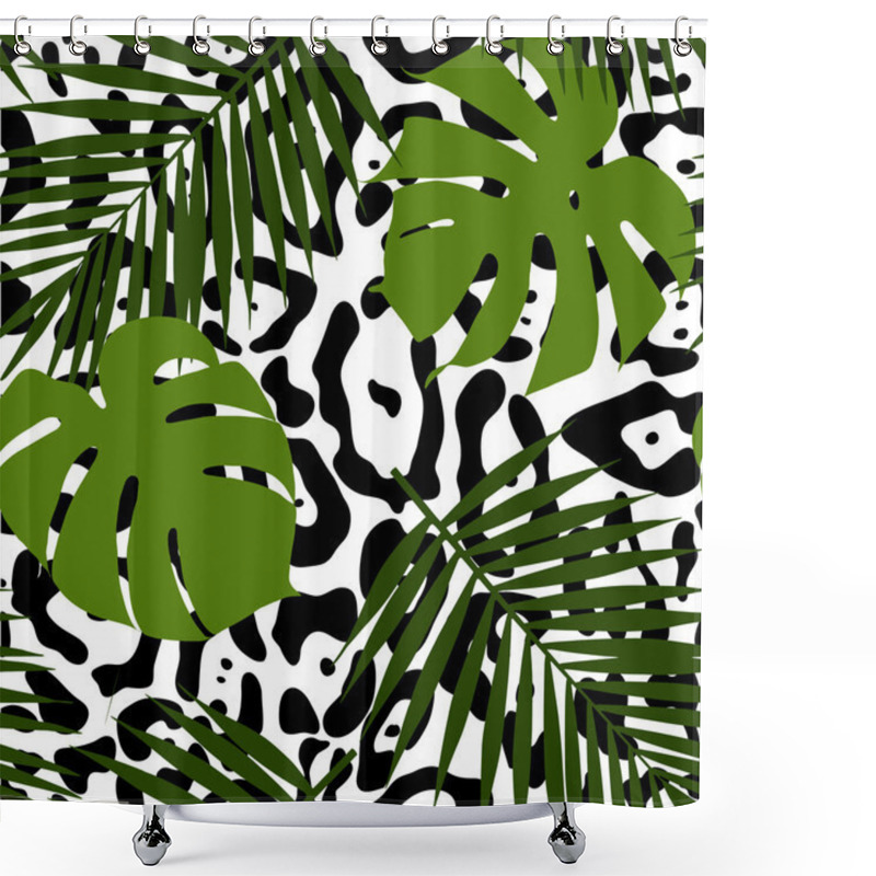 Personality  Tropical Leaves And Animal Skin Seamless Pattern. Vector Illustration. Shower Curtains