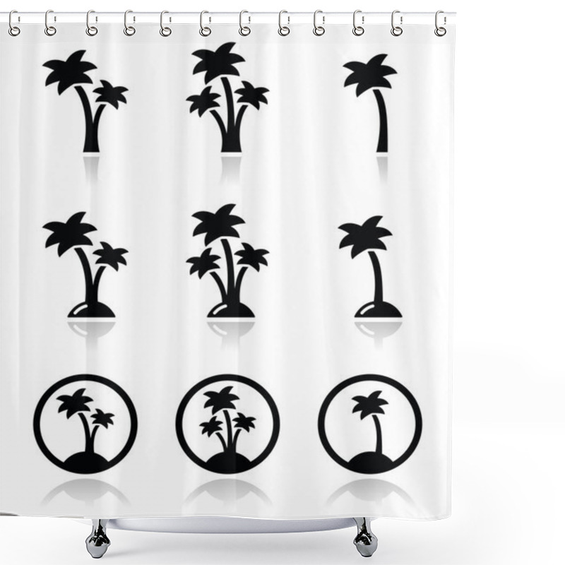 Personality  Palm Trees, Exotic Holidays On Beach Vector Icons Set Shower Curtains