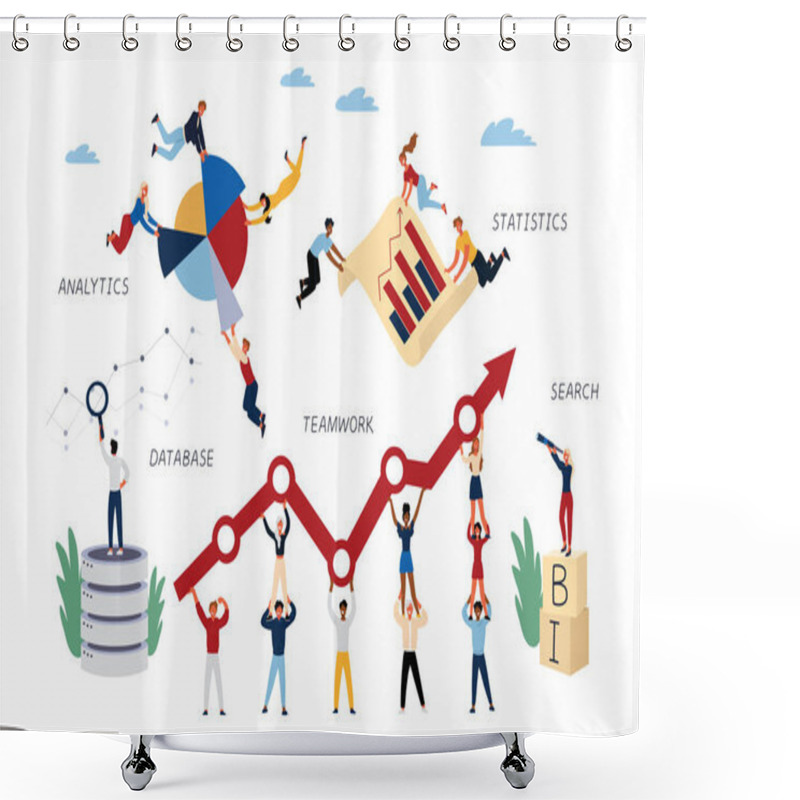 Personality  Business Concept Of Business Intelligence, Analytics, Teamwork, Statistics, Search, Database. Shower Curtains