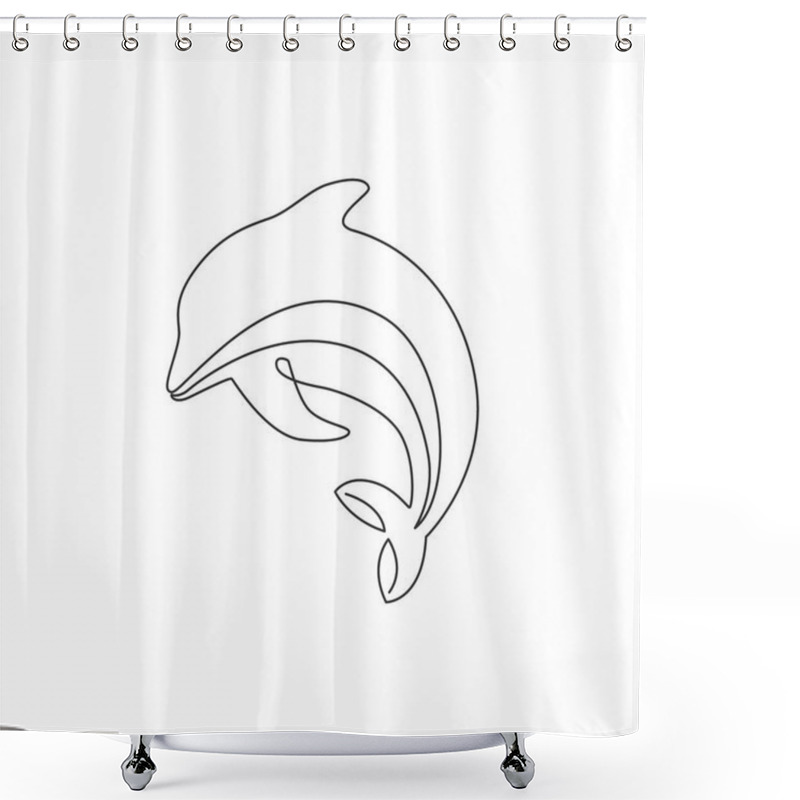 Personality  One Continuous Line Drawing Of Friendly Cute Dolphin For Fish Tank Aquarium Logo Identity. Happy Mammal Animal Concept For Company Mascot. Modern Single Line Draw Vector Graphic Design Illustration Shower Curtains