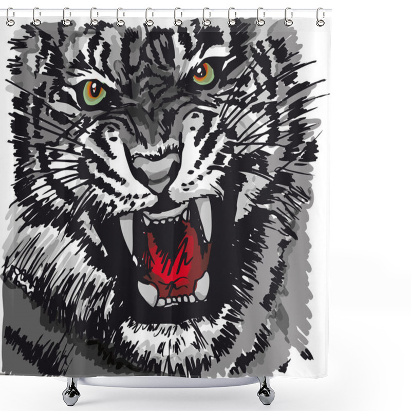 Personality  Sketch Of White Tiger. Vector Illustration Shower Curtains