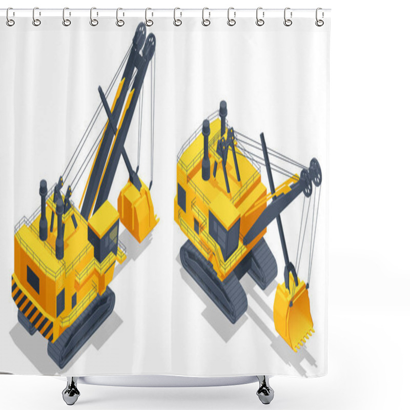 Personality  Isometric Power Shovel Is A Bucket-equipped Machine, Usually Electrically Powered, Used For Digging And Loading Earth Or Fragmented Rock And For Mineral Extraction. Equipment For High-mining Industry Shower Curtains