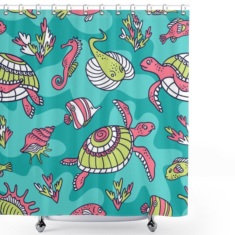 Personality  Seamless Pattern With Ocean Turtles Shower Curtains