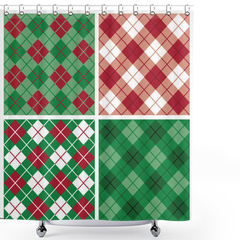 Personality  Argyle-Plaid Pattern In Red And Green Shower Curtains