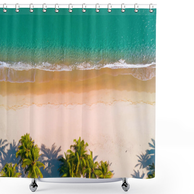 Personality  Aerial View Of Beautiful Tropical Beach And Sea With Coconut Palm Tree For Travel And Vacation Shower Curtains