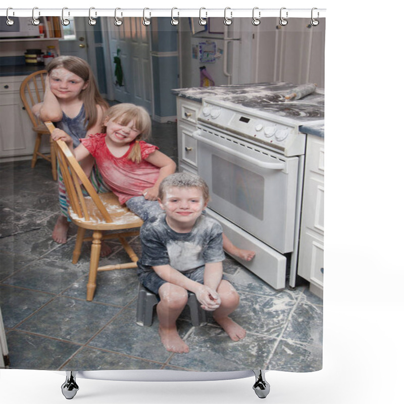 Personality  Naughty Children Mess In Kitchen  Shower Curtains