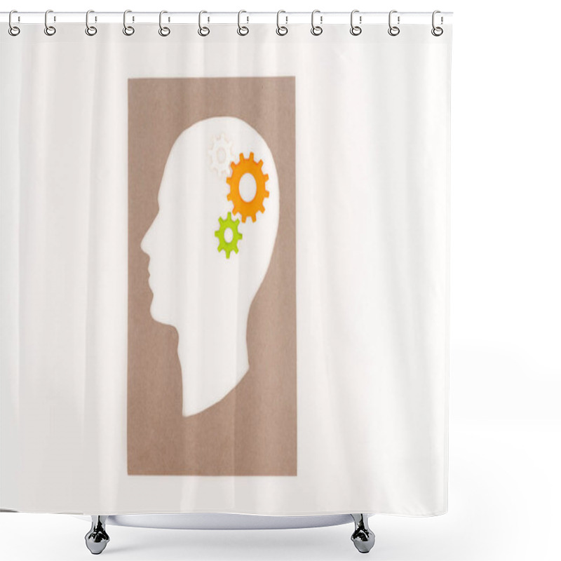 Personality  Top View Of Human Head Silhouette With Gears Isolated On White Shower Curtains