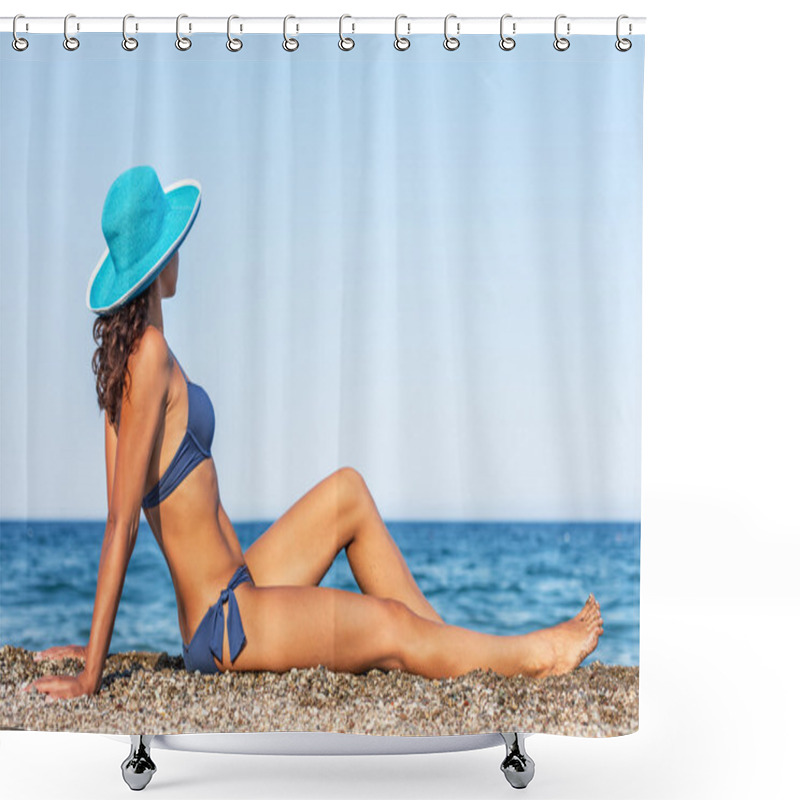 Personality  Woman Enjoying Warm Summer Day At The Seaside. Shower Curtains