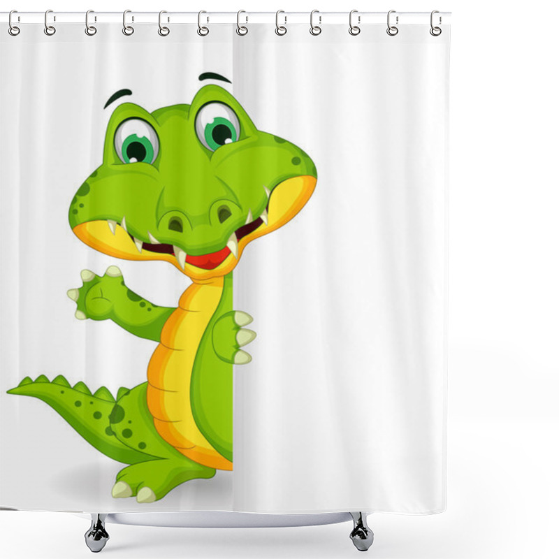 Personality  Cartoon Crocodile With Blank Sign Shower Curtains