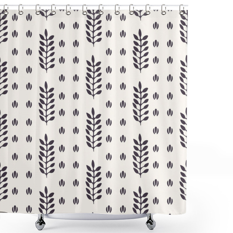 Personality  Ethnic Leaf Motif Stripes Scandi Style. Vector Seamless Pattern. Folk Art Nature Lino Cut Textiles Swatch. Modern Monochrome Home Decor. Isolated Motif. Trendy Plant Leaves Foliage All Over Print. Shower Curtains