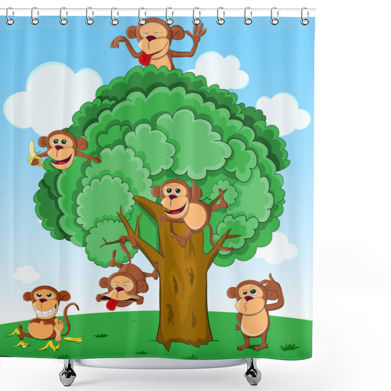 Personality  Many Monkeys Playing On Tree Shower Curtains