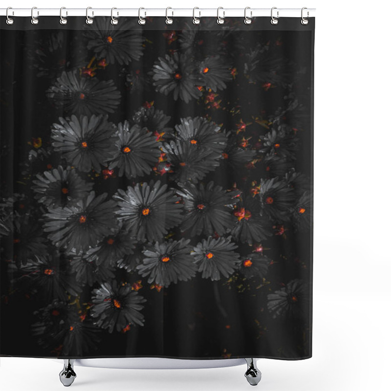 Personality  Black Flowers On The Ground Dark Background. High Quality Photo Shower Curtains