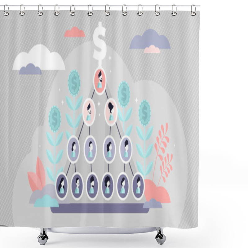 Personality  Ponzi Scheme Vector Illustration. Flat Tiny Money Fraud Persons Concept. Shower Curtains