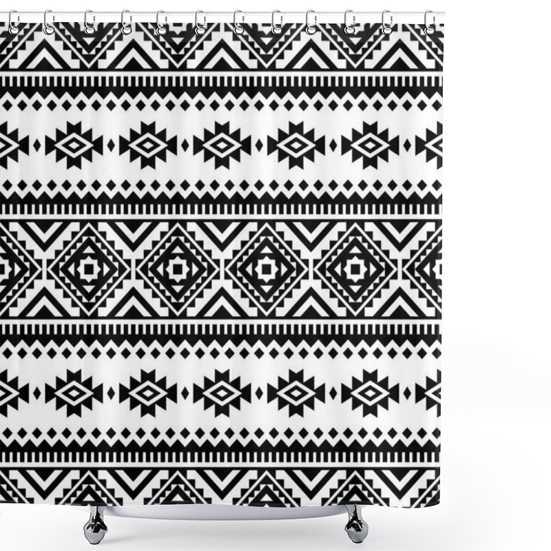 Personality  Tribal Seamless Vector Texture. Ethnic Style Geometric Abstract Pattern. Black And White Colors. Design For Textile, Template, Fabric, Weave, Cover, Carpet, Decoration, Tile. Shower Curtains