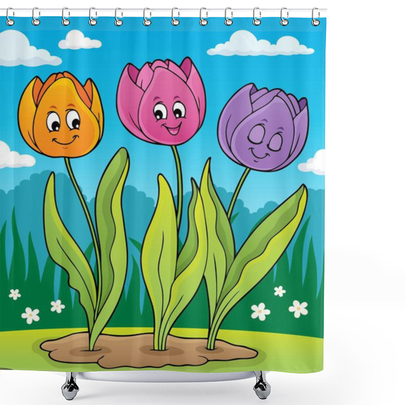 Personality  Image With Tulip Flower Theme 6 - Eps10 Vector Illustration. Shower Curtains