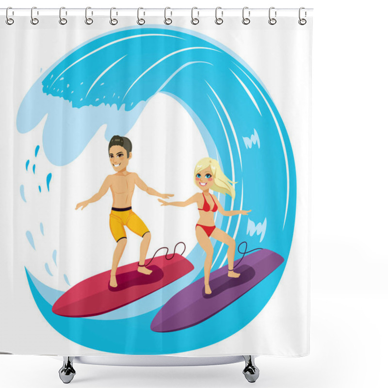 Personality  Couple Surfing Shower Curtains