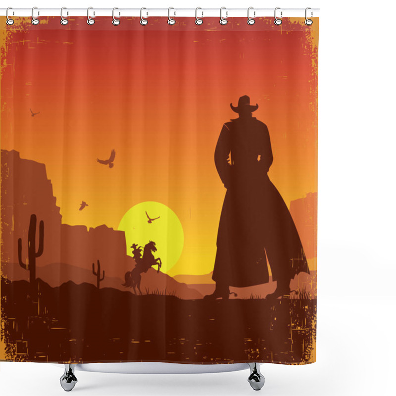 Personality  Wild West American Landscape.Vector Western Poster Shower Curtains