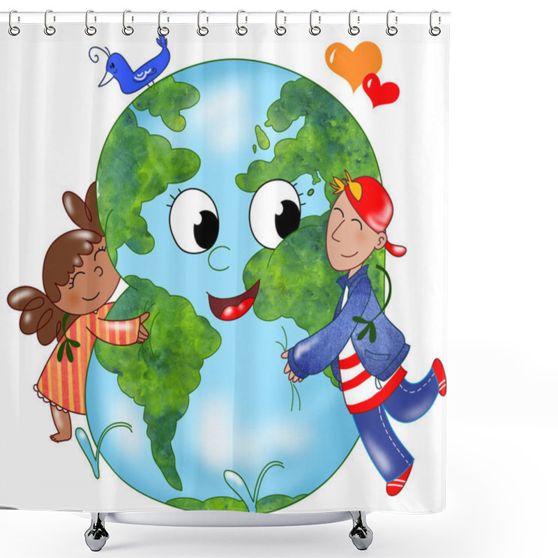 Personality  Kids Embracing Earth Shower Curtains