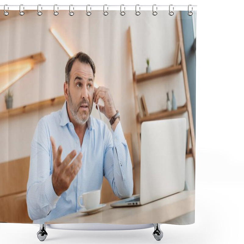 Personality  Businessman Talking By Phone Shower Curtains