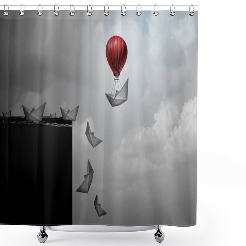 Personality  Insurance Business Plan And Corporate Liability Protection Concept As A Paper Boat Lifted Away From Doom With 3D Illustration Elements. Shower Curtains