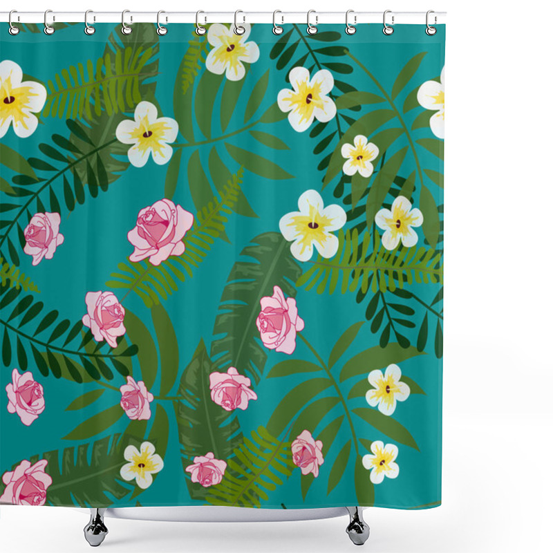 Personality  Tropical Leaves And Flowers Pattern. Hawaiian Seamless Pattern With Tropical Plants. Shower Curtains