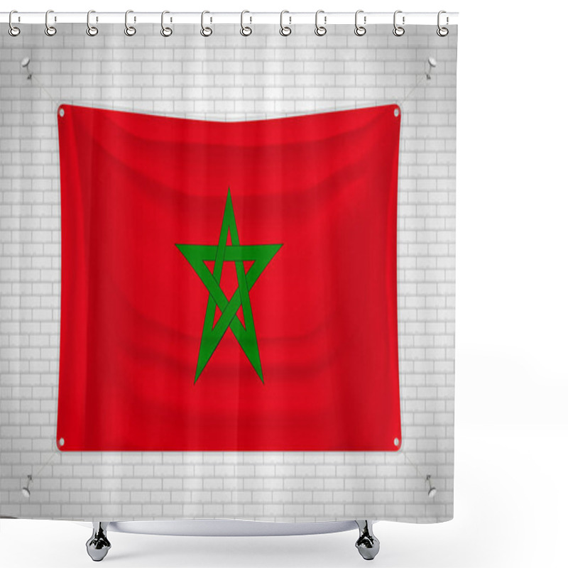 Personality  Morocco Flag Hanging On Brick Wall. 3D Drawing. Flag Attached To The Wall. Neatly Drawing In Groups On Separate Layers For Easy Editing. Shower Curtains