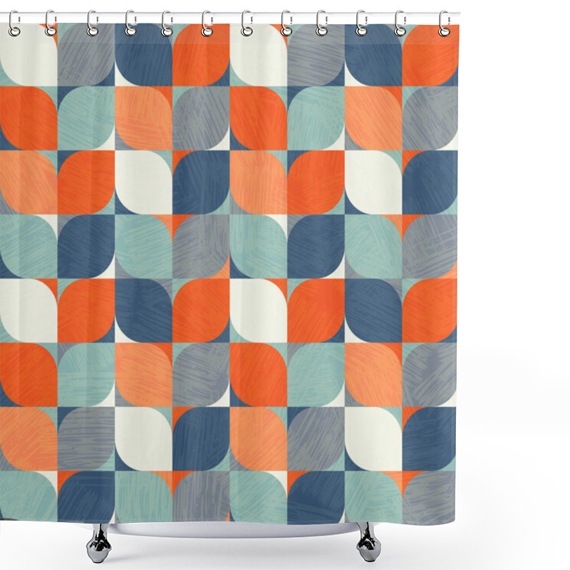 Personality  Seamless Abstract Geometric Pattern. Retro Bauhaus Design Of Circles, Squares And Textures. Use For Backgrounds, Fabric Design, Wrapping Paper, Social Media, And Home Decor Shower Curtains