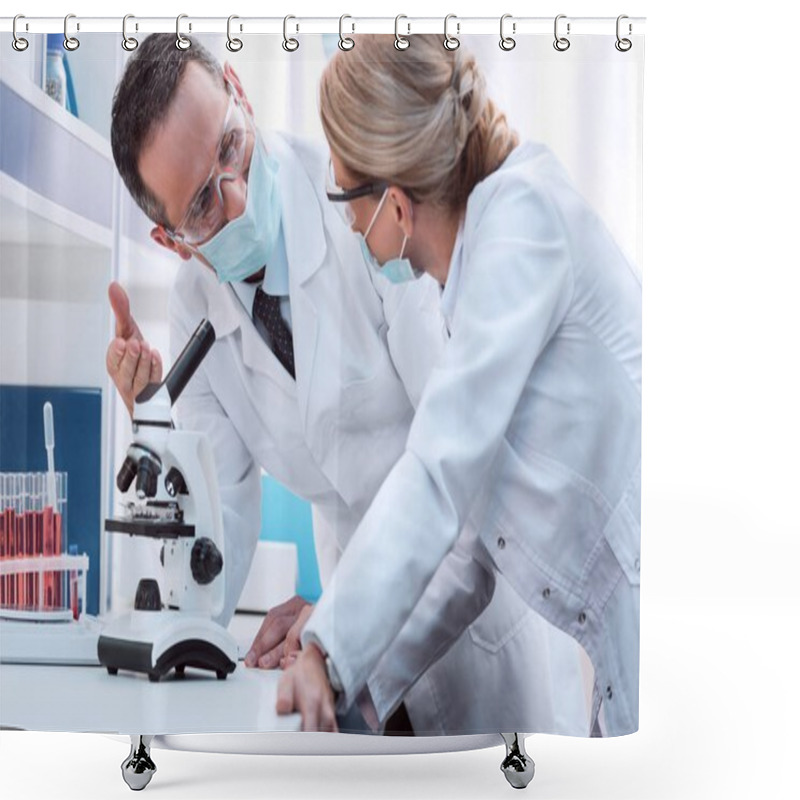 Personality  Scientists Doing Microscope Analysis Shower Curtains