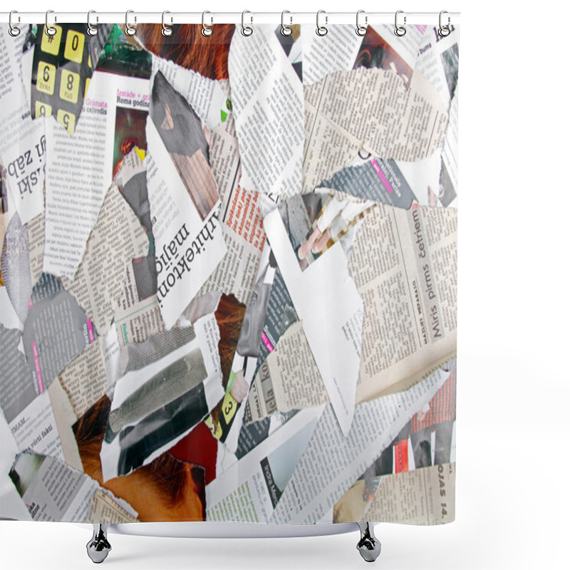 Personality  Background With Variety Of Different Torn Newspapers And Magazines Shower Curtains