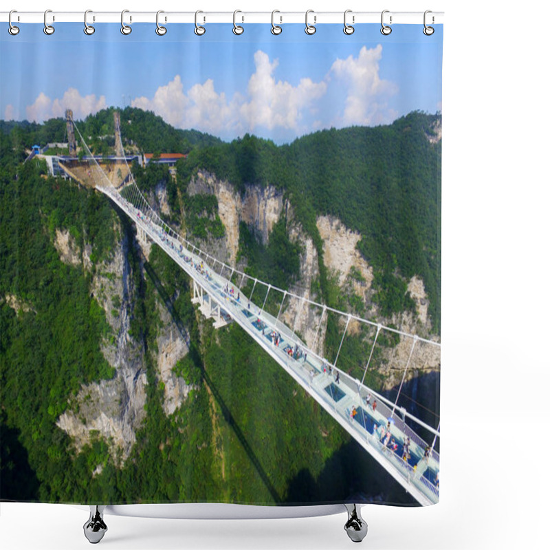 Personality  Aerial View Of The World's Longest And Highest Glass-bottomed Bridge Over The Zhangjiajie Grand Canyon At Wulingyuan Scenic And Historic Interest Area In Zhangjiajie City, Central China's Hunan Province, 20 August 2016 Shower Curtains