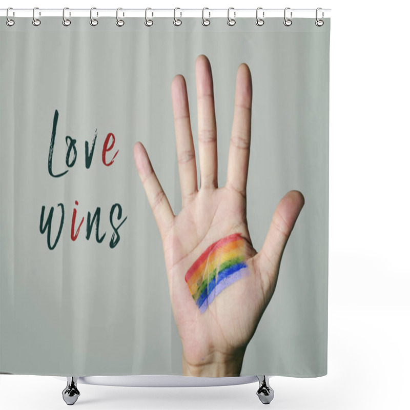 Personality  Rainbow Flag And Text Love Wins Shower Curtains