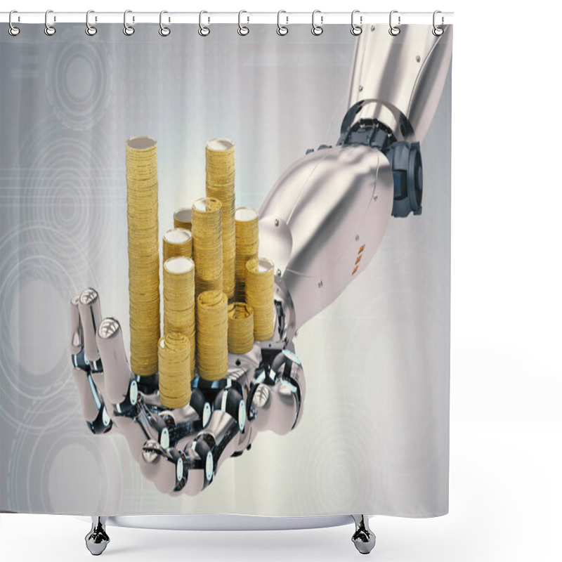 Personality  Robotic Hand Holding Gold Coins  Shower Curtains