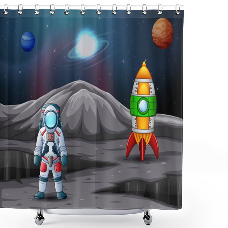 Personality  Astronaut And Rocket Spaceship Landed On Planet Shower Curtains