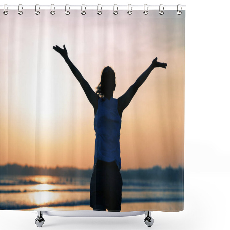 Personality  Happy Free Woman At Sunset On The Beach Shower Curtains