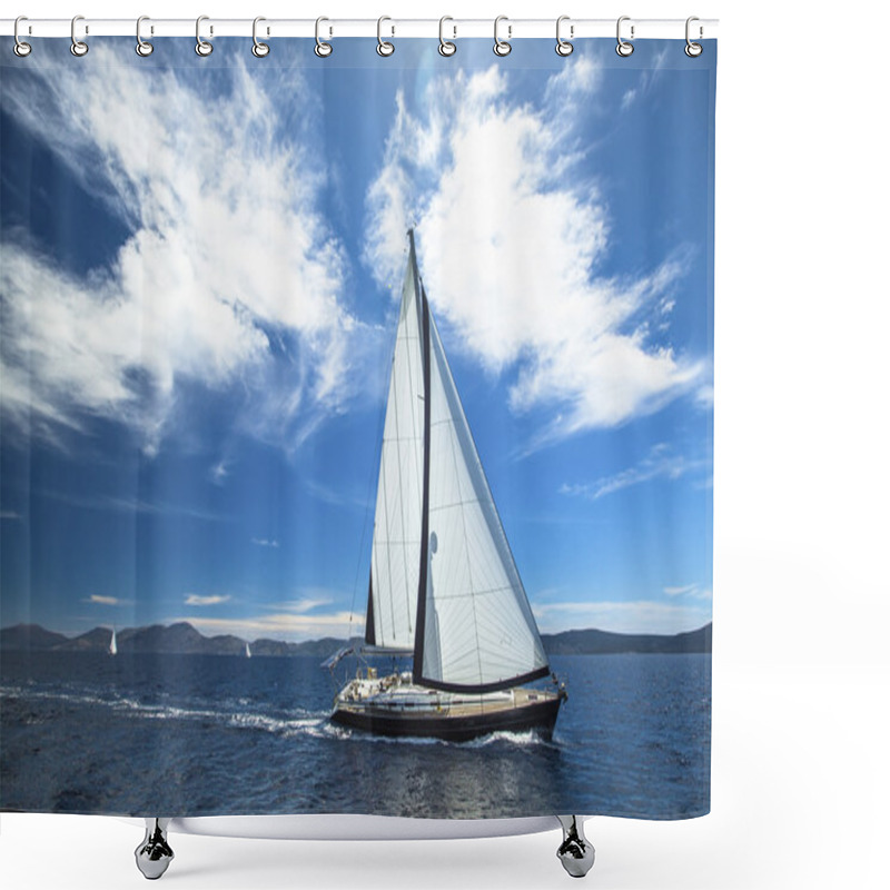 Personality  Sailboat In Sailing Regatta Shower Curtains